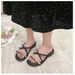 Elegant Slippers To Pair With Skirts, Women's Summer Outdoor Wear, 2026 New Fashion Rhinestone Bow Thick-soled Sandals_vogvips.com
