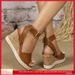 Women's Versatile Casual Plus Size Wedge Sandals Peep Toe Platform High Heels Woven_vogvips.com