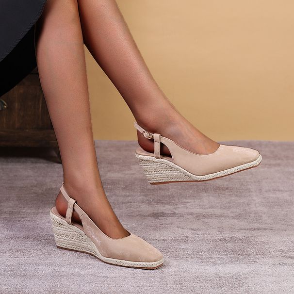 Women's Shoes Wedge Heel Square Toe Thick Bottom High Heel Closed Toe Slip On Straw Braided Rope Bottom One Piece Women's Single Shoes_vogvips.com