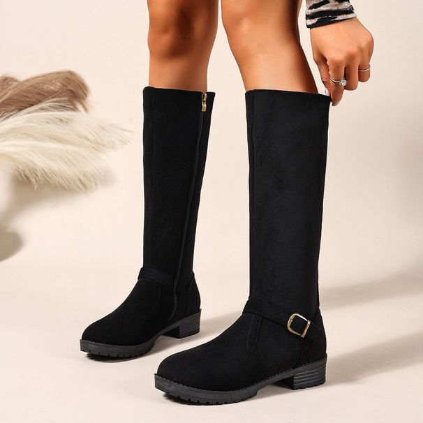 Women's Suede Riding Boots Plus Size Slimming Low Heel High Top Winter_vogvips.com