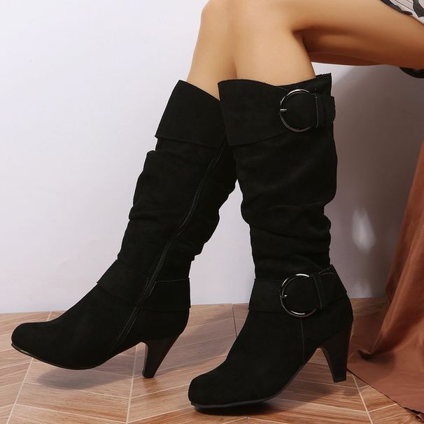 New Plus Size Kitten Fashion For Autumn And Winter 2025, High Cut But Not Over The Knee Round Toe Buckle Strap Women's_vogvips.com