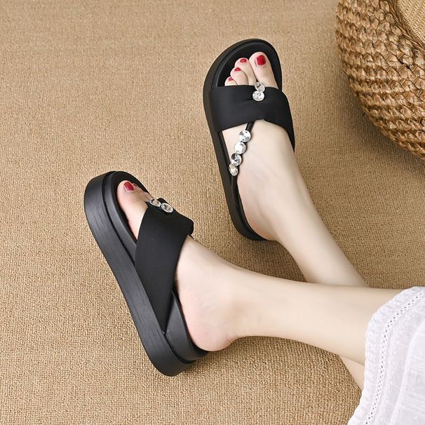 Summer Black Fashionable Thick-Soled Petite Sandals 2025 Top Quality New High-End Style Outdoor Flip-Flops 5A With Rhinestones_vogvips.com
