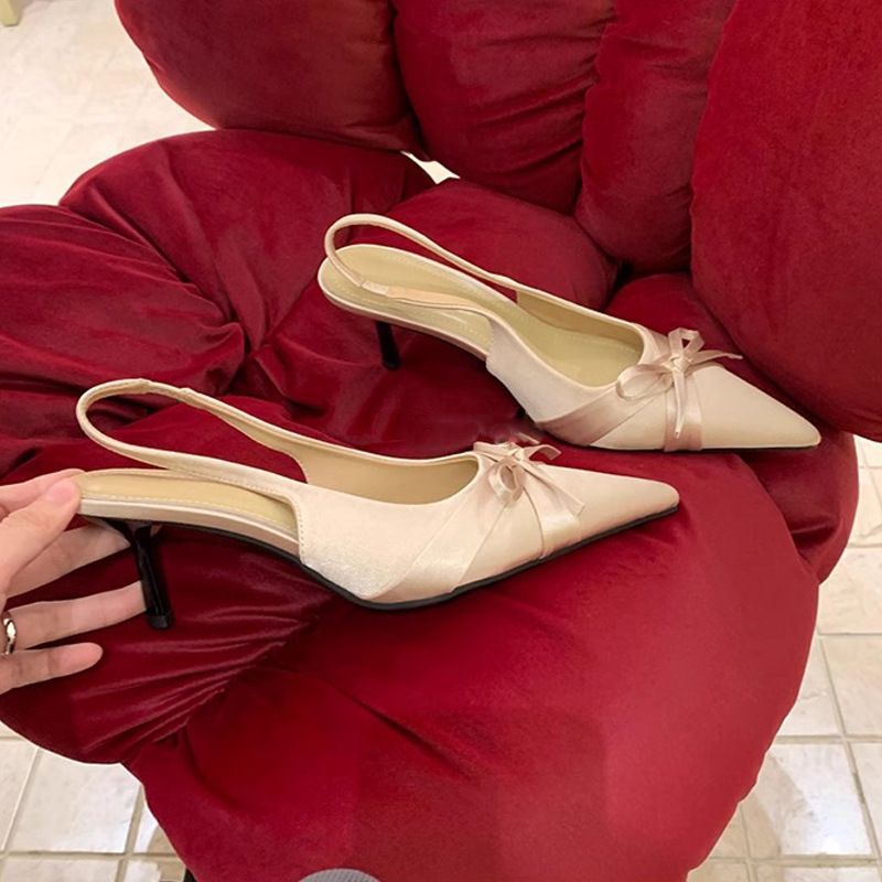 Women's Shoes Pointed Toe Sandals Make Your Legs Look Longer 7cm Small Stiletto Satin Bow Pointed Toe Sandals_vogvips.com