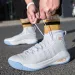 Men's High Top Basketball Shoes Breathable Wavy Print Sneakers Non Slip Cushioned Sports Trainers_vogvips.com