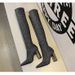 Plus Sock Simple Thick High Heel Pointed Toe Sexy Nightclub Slimming Knitted Over-the-Knee Long Boots Size 42_vogvips.com