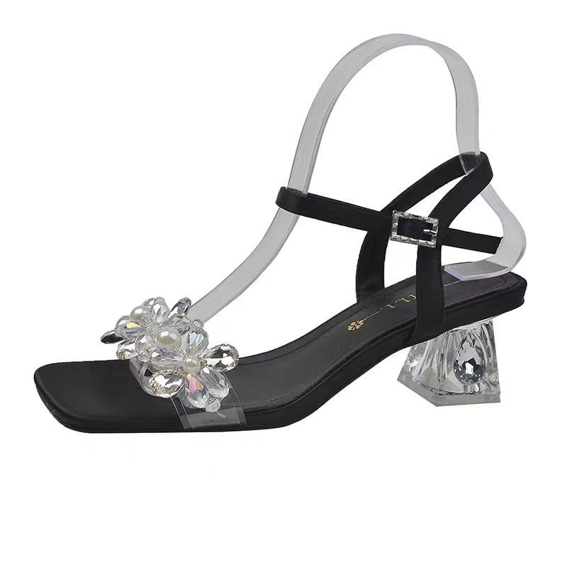 Sizes 35-43, Plus-size Women's Shoes, 41 European And American Sandals, Size 42 Crystal Chunky Heel Slip-on High Heels_vogvips.com