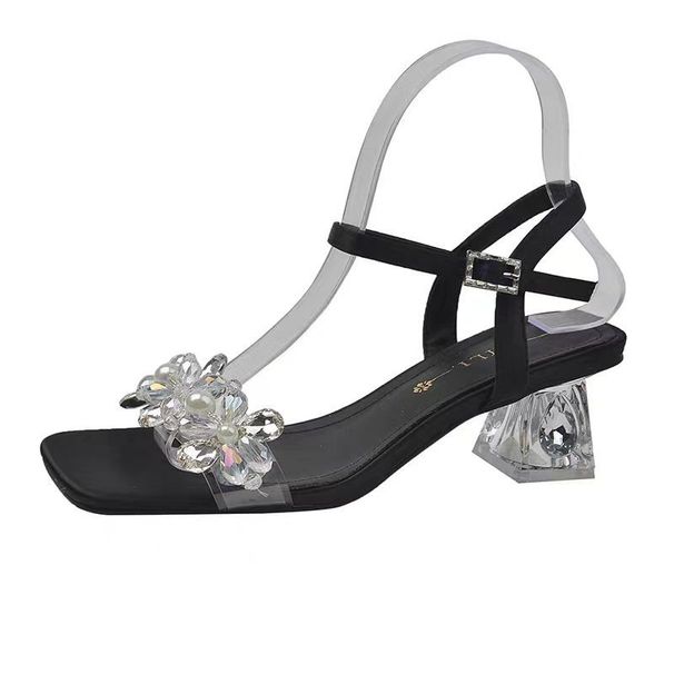 Sizes 35-43, Plus-size Women's Shoes, 41 European And American Sandals, Size 42 Crystal Chunky Heel Slip-on High Heels_vogvips.com