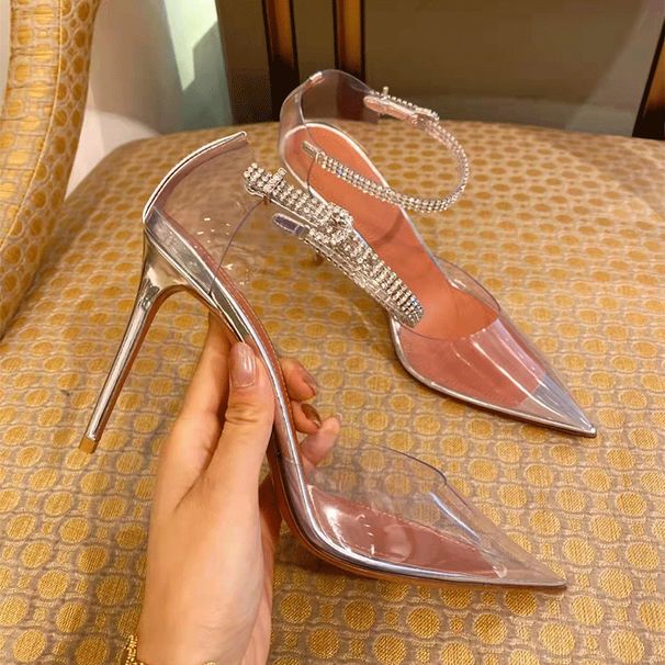 Summer Pointed New Toe Rhinestone One-Strap Closed-Toe Sandals For Women Crystal Thin Heel Fashion Transparent Hig_vogvips.com