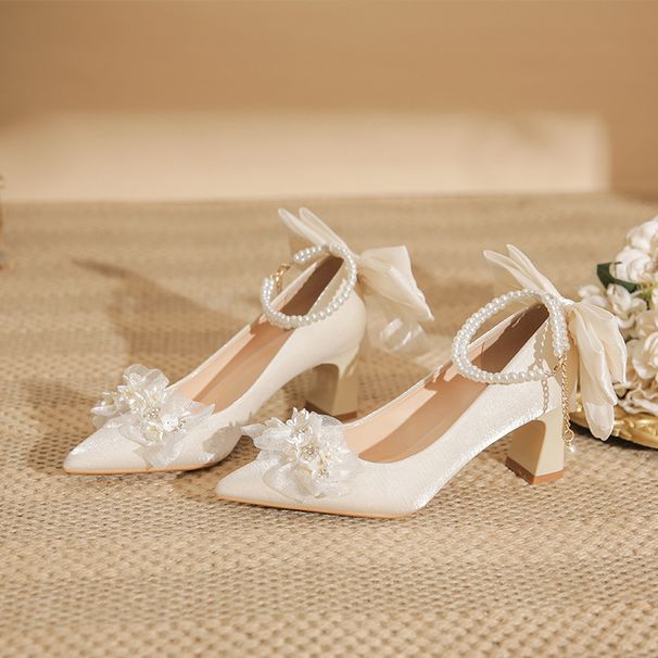 Women's Shoes Elegant Pointed-Toe Satin Wedding Heels For Women - Comfortable Chunky Heel Bridal Shoes In Beige (Sizes 31-43, 6cm/8cm Heel Options)_vogvips.com