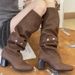 Design Sense Two-Way Wear Stacked For Women, Chunky Heel, Buckle, Genuine Leather, Detachable, Slimming, Over-the-Knee_vogvips.com