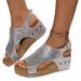 Plus Size New Women's Wedge Heel Peep-toe Chunky Platform Rivet Sandals_vogvips.com