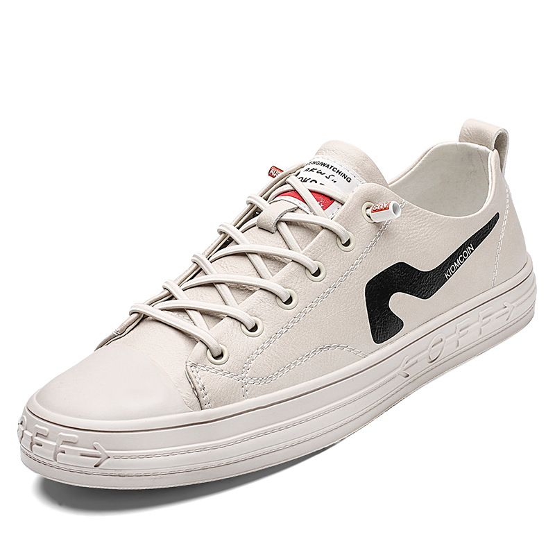 Men's Shoes Little White Shoes Flat Skateboard Shoes Men's Casual Student Microfiber Leather Surface_vogvips.com