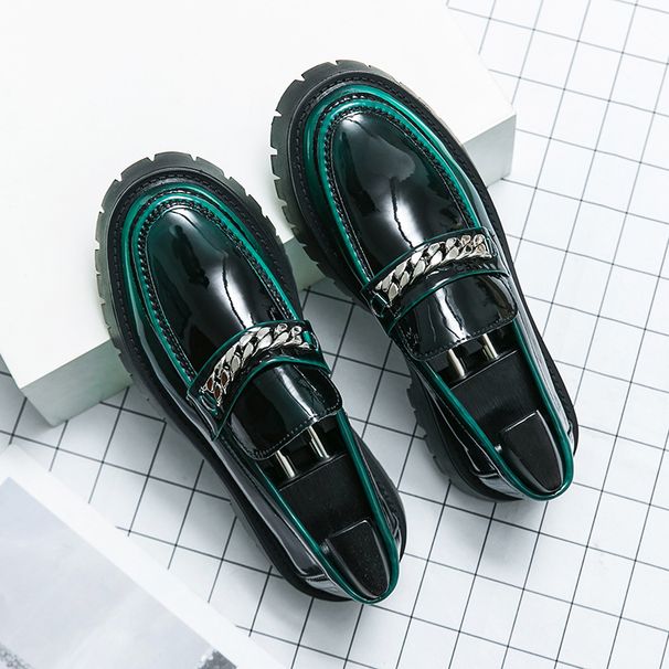 2025 New Men's Large Toe Thick Sole Height Increasing Patent Leather Glossy Casual Chunky Heel Loafers Hairstylist_vogvips.com