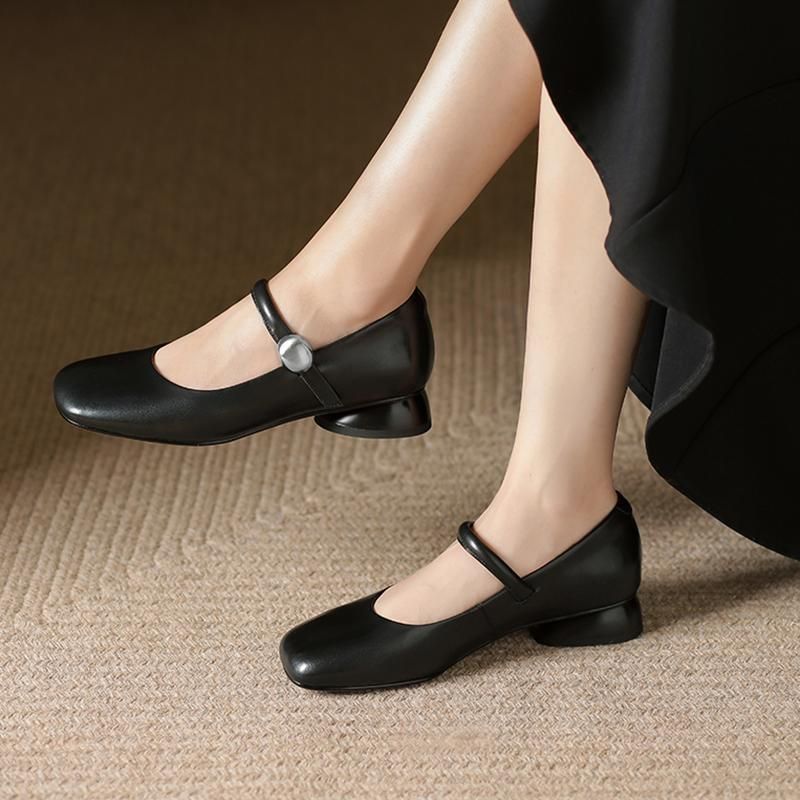 2025 Autumn New Square Toe Buckle With Mary Jane Feminine Temperament, Small Leather Shoes, Fashionable_vogvips.com
