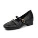 Vintage Camellia Buckle Mary Jane 2026 New Style Chunky Heel Small Soft Leather Height-Increasing Black Single Shoes_vogvips.com