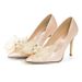 Pearl Bow Detail Wedding Dress Shoes Champagne High Heels Women's White Wedding Footwear Elegant Bridal Footgear_vogvips.com