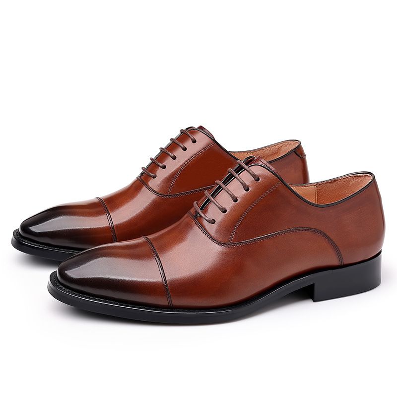 Men's leather breathable business dress men's shoe head layer cowhide English Oxford shoes wedding shoes_vogvips.com