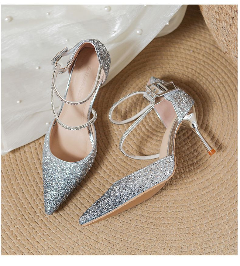 French Style Gradient High Heels 2025 New Sequin Crystal Wedding Internet Celebrity Thin Heel Pointed Toe Versatile_vogvips.com