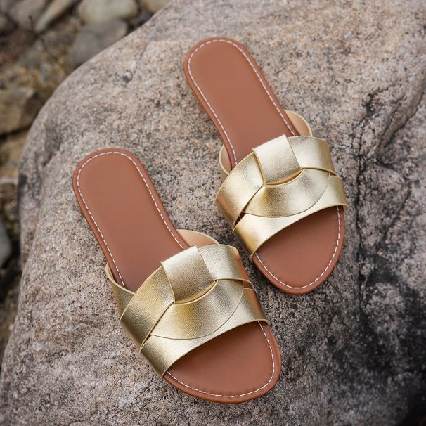 Summer Solid Color Flat Sandals 2025 Open Toe Outdoor Slippers Beach Women's Shoes Plus Size Zapatos De Mujer Slides_vogvips.com