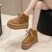 Warm Fleece-Lined Lamb Wool Snow For Women 2025 Winter New Thick-Soled Height-Increasing Lace-Up Short Boots Northeast_vogvips.com