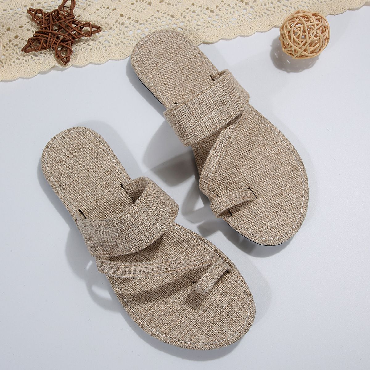 2025 Spring/Summer New Large Denim With Fashion And Comfortable Toe Set, Flat Heel Women's Cool Slippers_vogvips.com