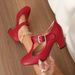 Ladies Vintage T‑Bar Adjustable Buckle Block Heel Shoes, Round Toe Smooth Faux Leather Mary Jane Heels, Non‑Slip Outsole Comfort Footwear_vogvips.com