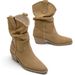 Women's Pointed Toe Slimming Ankle Boots Retro Chunky Heel Martin Riding Boots Pleated Western Slouch Style For Autumn Winter_vogvips.com