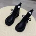 Black Smooth Leather Platform Combat Ankle Side Zipper Lace Up Chunky Lug Sole Short Boots For Women_vogvips.com