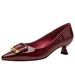Stiletto Pointed-toe Shoes, 2026 Spring New French Style Patent Leather Mid-heel Red Wedding Shoes, Slip-on Square Buckle Shallow_vogvips.com
