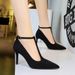 3639-A French Style Elegant Stiletto Pointed Toe Shallow Mouth Suede One-Strap Super High Heels Slimming Single Shoes_vogvips.com