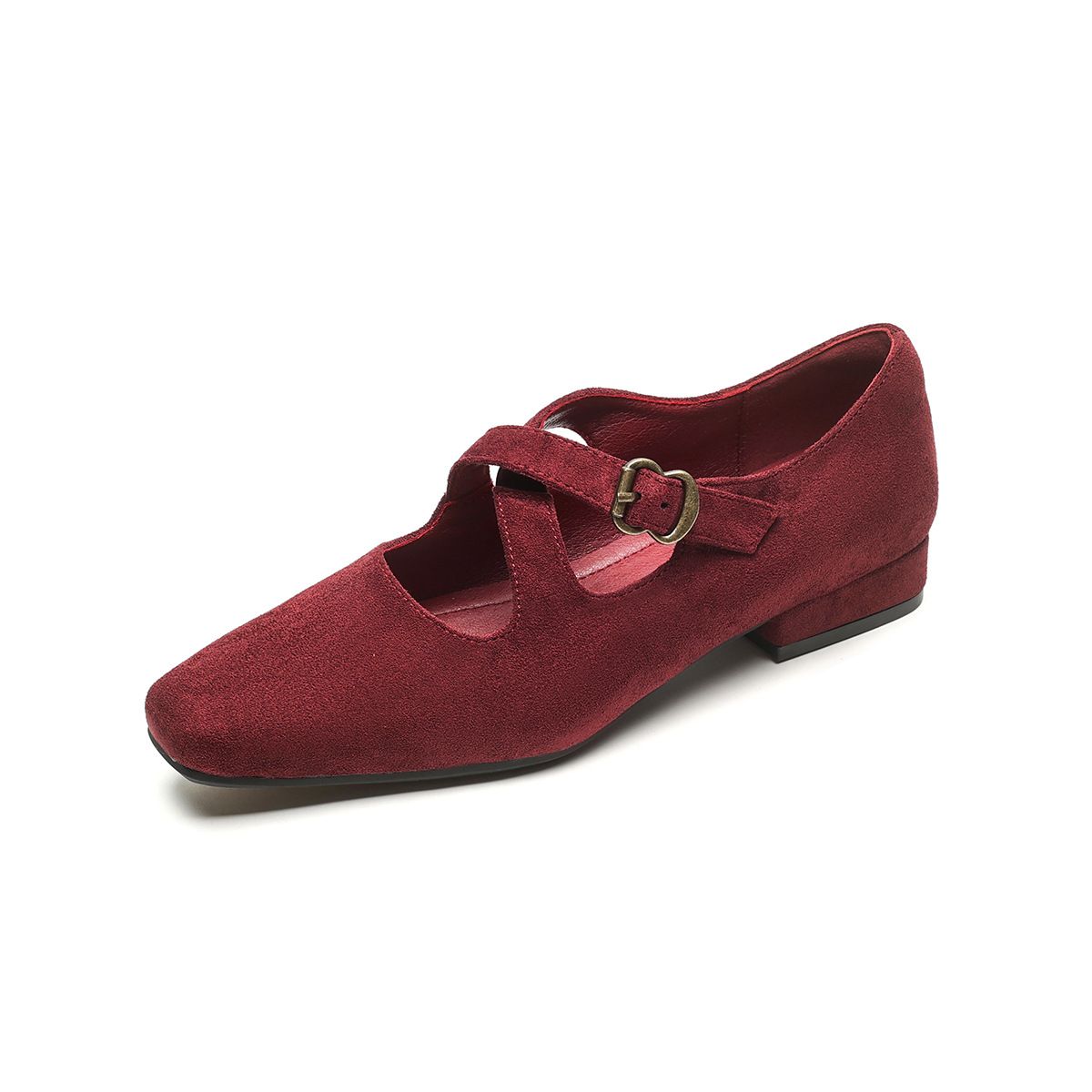Pointed Single Shoes Women's Thick Heel Velvet Cross Buckle Retro Mary Jane Shoes Women's Shallow Mouth_vogvips.com