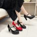 Spring New Style Chunky Heel Women's Fashion Work Shoes Low Cut Pointed Toe Professional Plus Size Strappy High Heels_vogvips.com