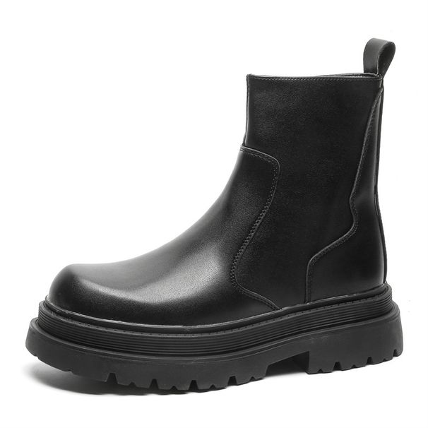 Martin Boots Men's Thick-soled Heightening Short Boots Chelsea Boots Tooling Leather Boots_vogvips.com