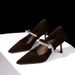 6636-A1 French-style Pointed-toe Shallow Pumps With Rhinestone Straps, Suede Commuting Shoes, Party Stiletto High Heels_vogvips.com
