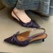 French Style Thin High Heels Closed Sandals 2025 Summer New Elegant Socialite Bowknot Pointed Toe Low Heel Single Shoes_vogvips.com