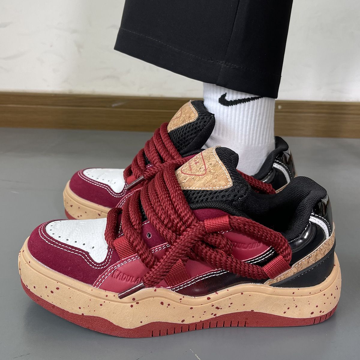 Retro Trendy Versatile Casual Sneakers Women's Breathable Mesh Round Toe Cow Suede Upper Med Heel Street Style Shoes_vogvips.com