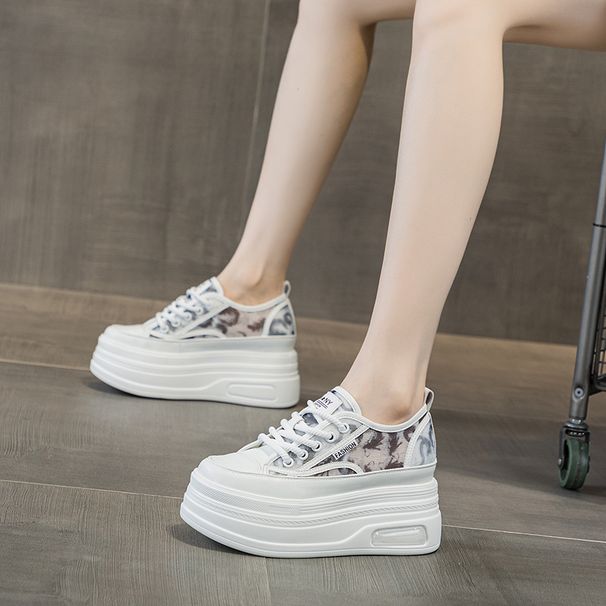 Mesh Dad Shoes Women's Casual Shoes French Round Head Thick Sole Heightening Student White Shoes_vogvips.com