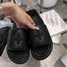 SMFK Same Style Black Balloon Furry Slippers For Women Height Increasing Thick Sole Cross Flower Wearable_vogvips.com