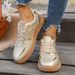 Gold Classic Style Women's Flat Shoes Lightweight Single Shoes Lace Up Round Toe Elegant Fashion_vogvips.com