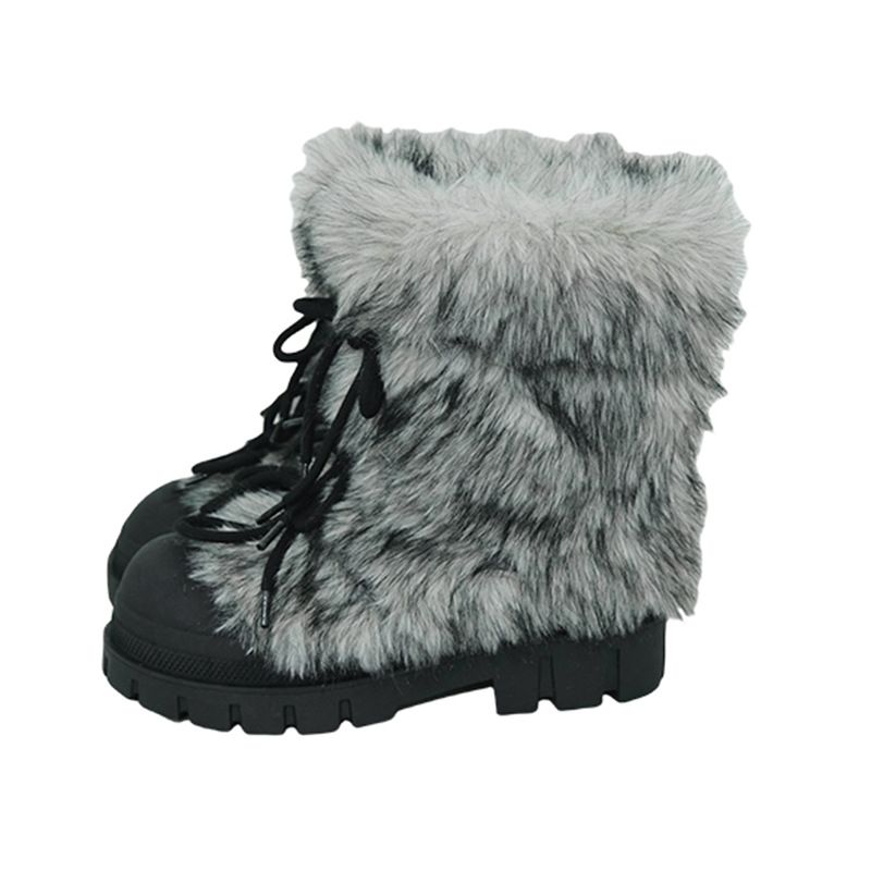 Iceland Furry Snow Boots 2025 Winter New Trendy Fleece-Lined Thickened Outdoor Cotton Big Toe Thick Sole Shoes_vogvips.com