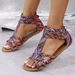 New Summer Bohemian Chic Color Block Roman Women's Plus Size Flat Sandals_vogvips.com