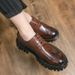 Euro Step Brogue Leather For Men Korean Version British Thick Sole Round Toe Height Increasing Business Casual Big Hair Stylist_vogvips.com