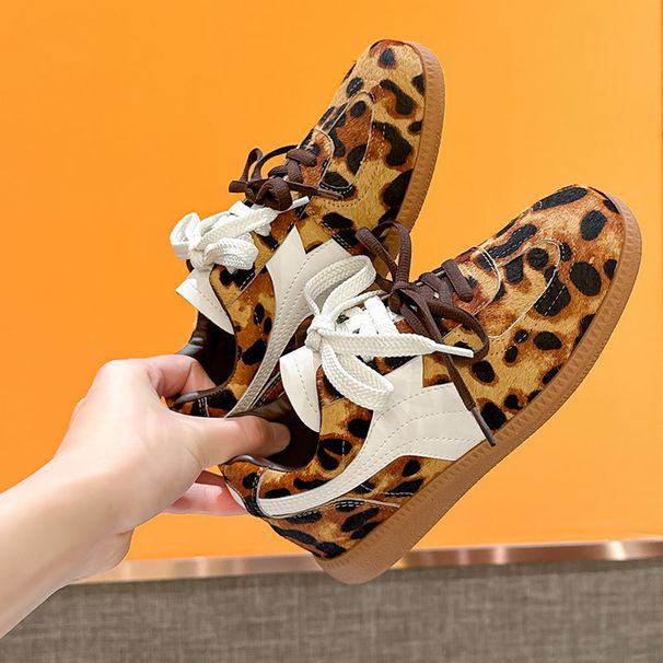 New 6cm Height Increasing Horsehair Leopard Print German Training Shoes For Women Spring Classic Double Lace C_vogvips.com