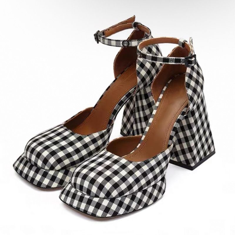 Women's Shoes New Thick Soled High Heeled One Strap Shoes For Women Hollow Versatile Mary Jane Shoes_vogvips.com