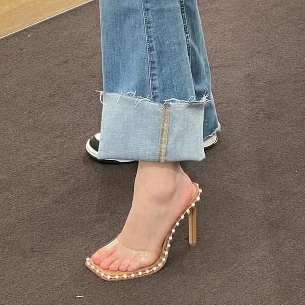 2026 New Style One-Strap Transparent Sandals For Women, Square Toe High Heels, Sexy Rhinestone Open-Toe Stiletto Outdoo_vogvips.com