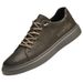 Men's Round Head Flat Bottom Cowhide Casual Board Shoes Flat Heel Board Shoes Light Mouth White Polished Men's Shoes_vogvips.com