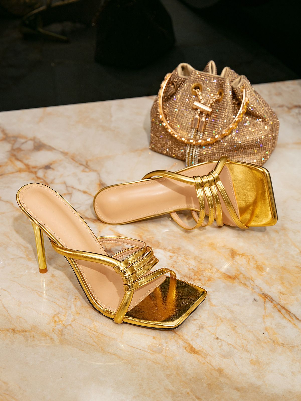 Women's High Heel Sandals Gold High Heel Women's Shoes Stiletto Fashion Party Evening Party One Step Square Toe Sandals_vogvips.com