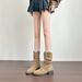 2025 New Khaki Martin Spring And Autumn Slouch Wrinkled Single Mid-Calf Western Cowboy Boots For Women_vogvips.com