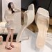 French Style High Heel Slippers For Women 2024 New Summer Outdoor Square Toe Stiletto One-Strap Bowknot Sandals_vogvips.com