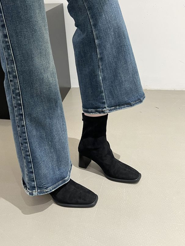 Chunky Heel Suede Korean Style Ankle For Women 202 New Autumn Winter Fleece-Lined Martin Coffee Color Slim Short Boots_vogvips.com